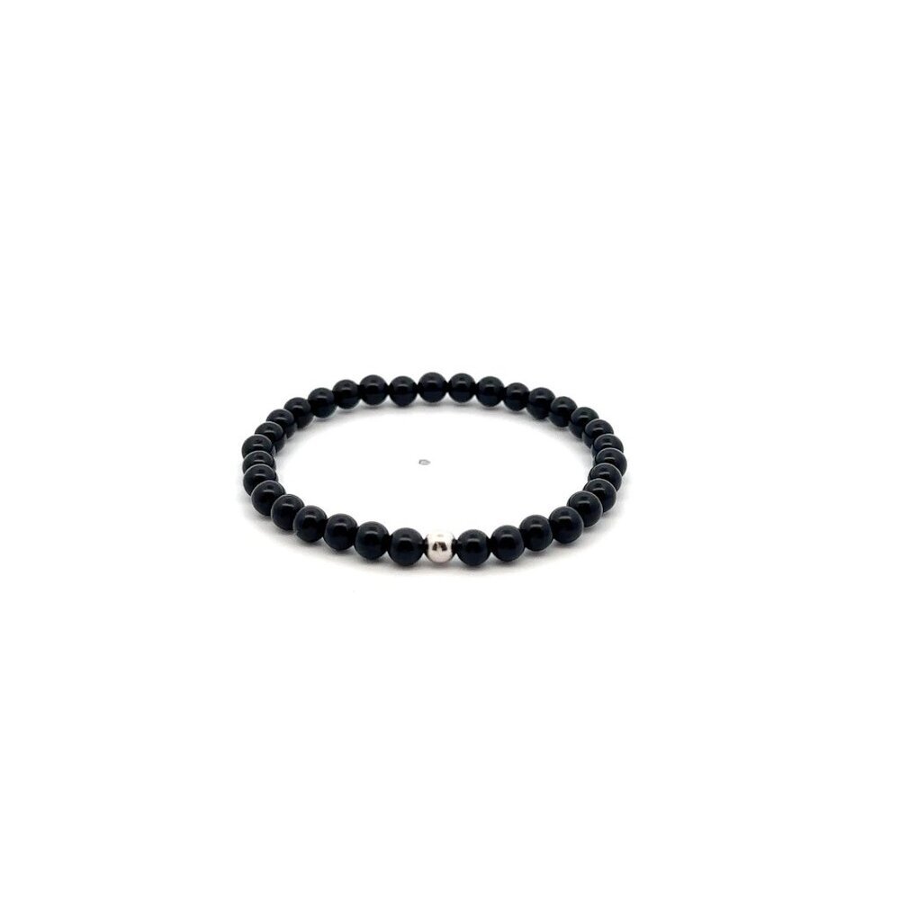 Natural Onyx Gemstones Mini 4mm 18K White Gold Round Charm Bead